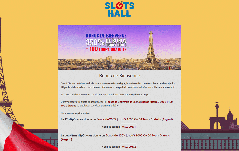 bonus bienvenue slots hall casino
