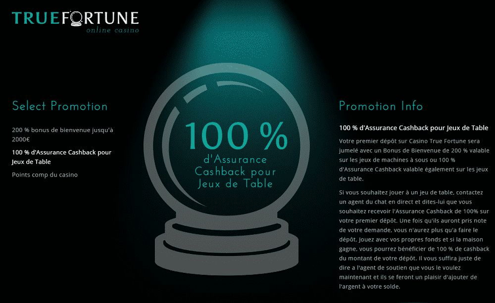 true fortune promotion 100% cashback