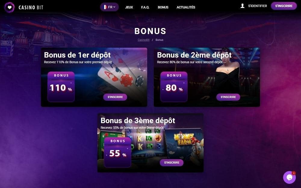 Trois bonus de bienvenue CasinoBit