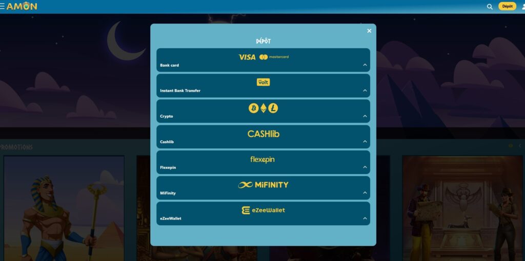 modes de Dépôts amon casino