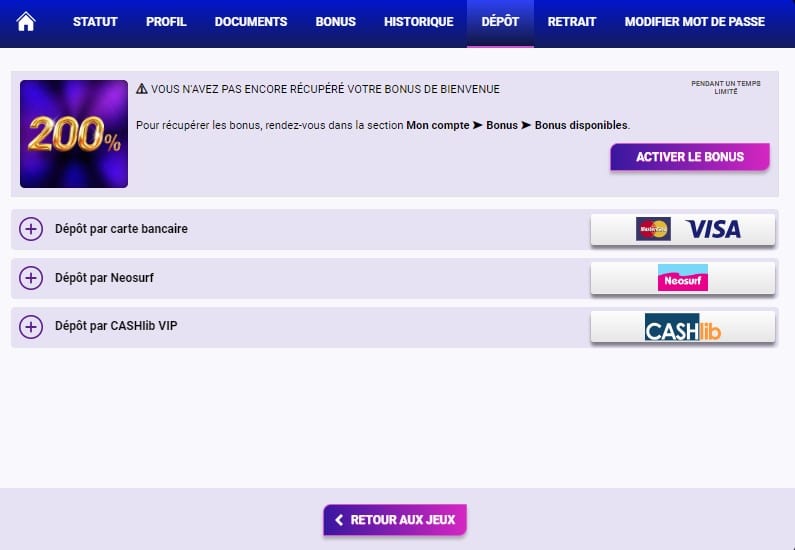 Méthodes de dépôt Europe Fortune Casino France