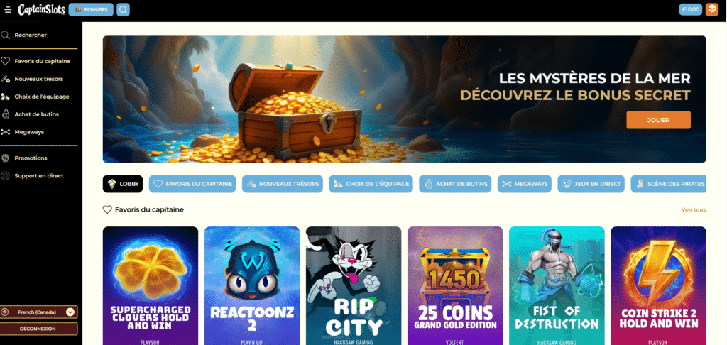 Captain Slots Casino accueil