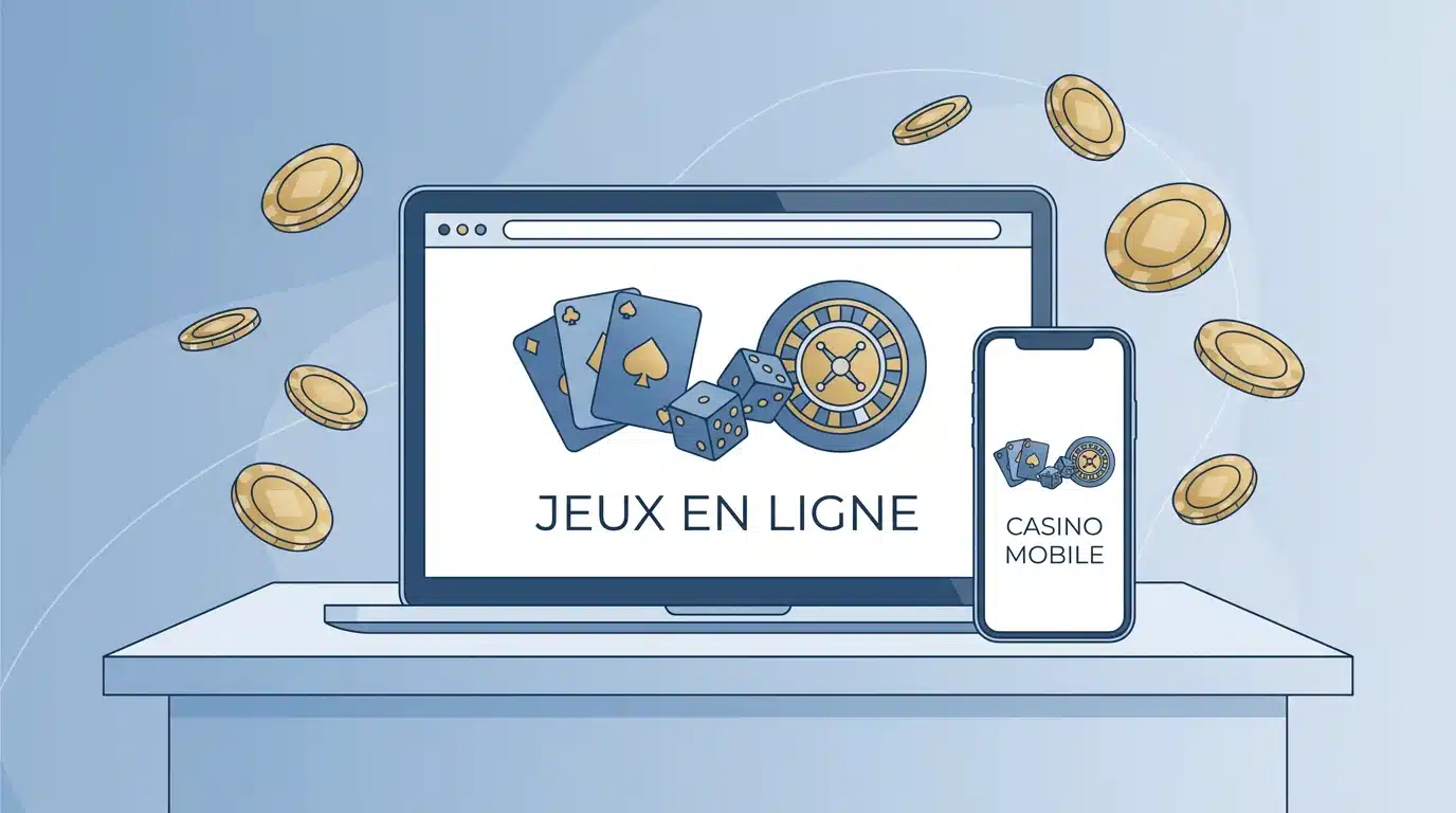 Écran affichant des jeux de casino gratuits avec jetons et icônes de bonus