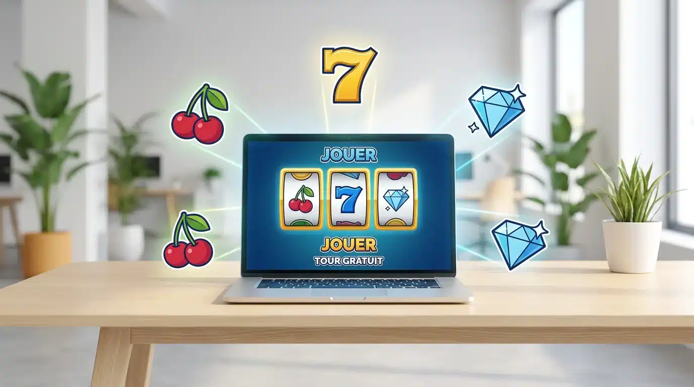 Illustration d'un ordinateur portable affichant des machines à sous gratuites en ligne