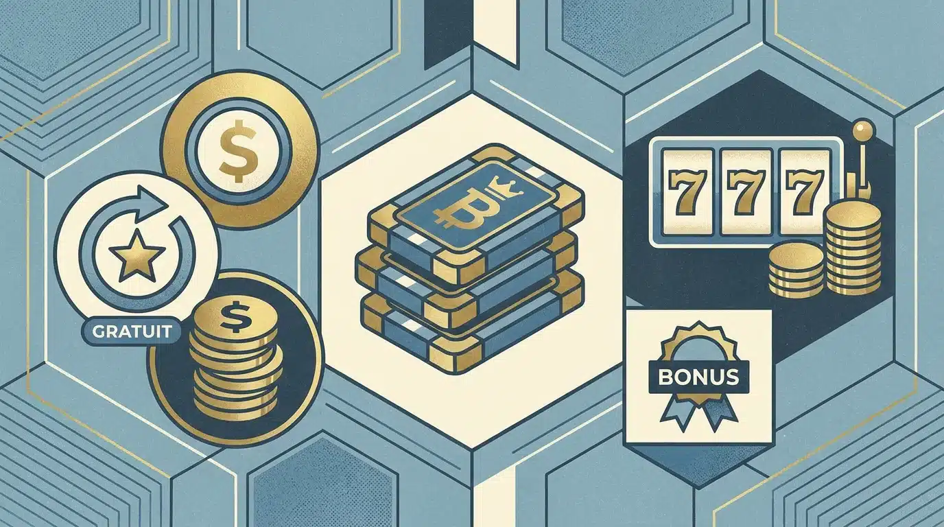 Icônes représentant les différents types de bonus gratuits offerts par les casinos en ligne