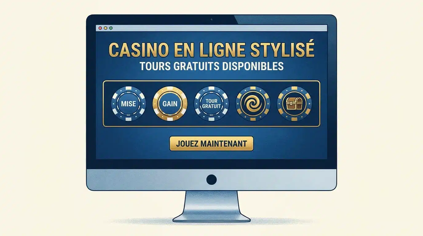 Illustration d'une interface de casino en ligne avec bonus de tours gratuits