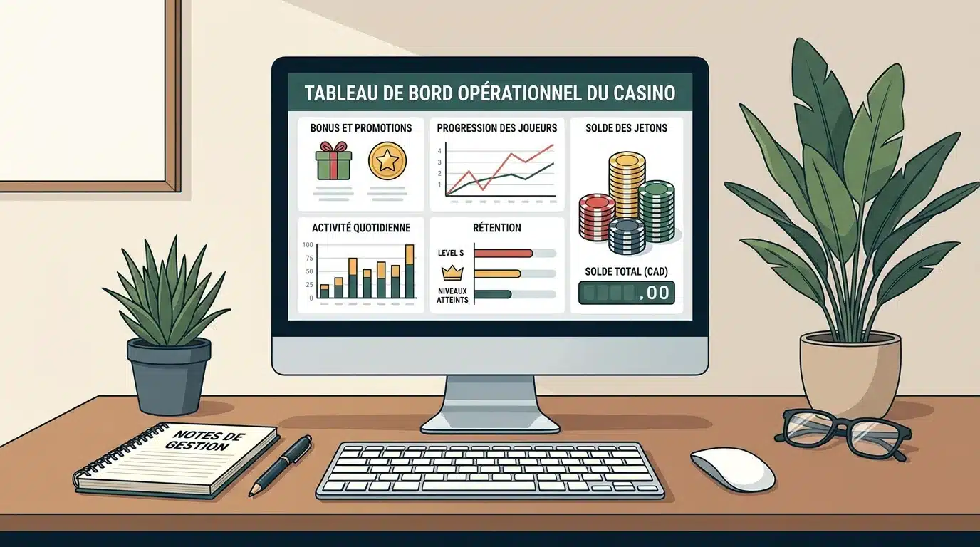 Tableau de bord de casino en ligne affichant des bonus et des statistiques de jeu