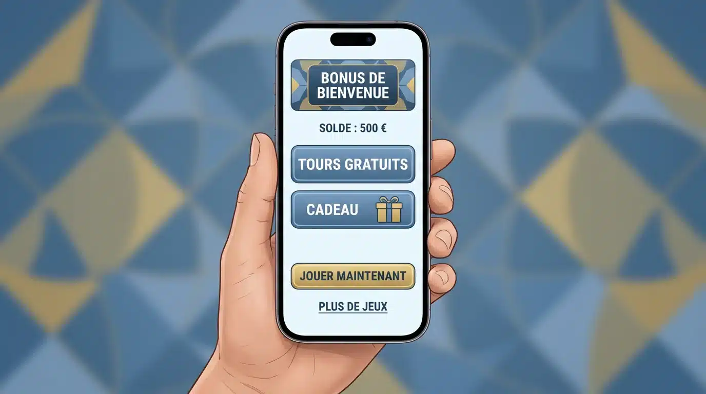 Écran de téléphone affichant un bonus sans dépôt dans un casino en ligne