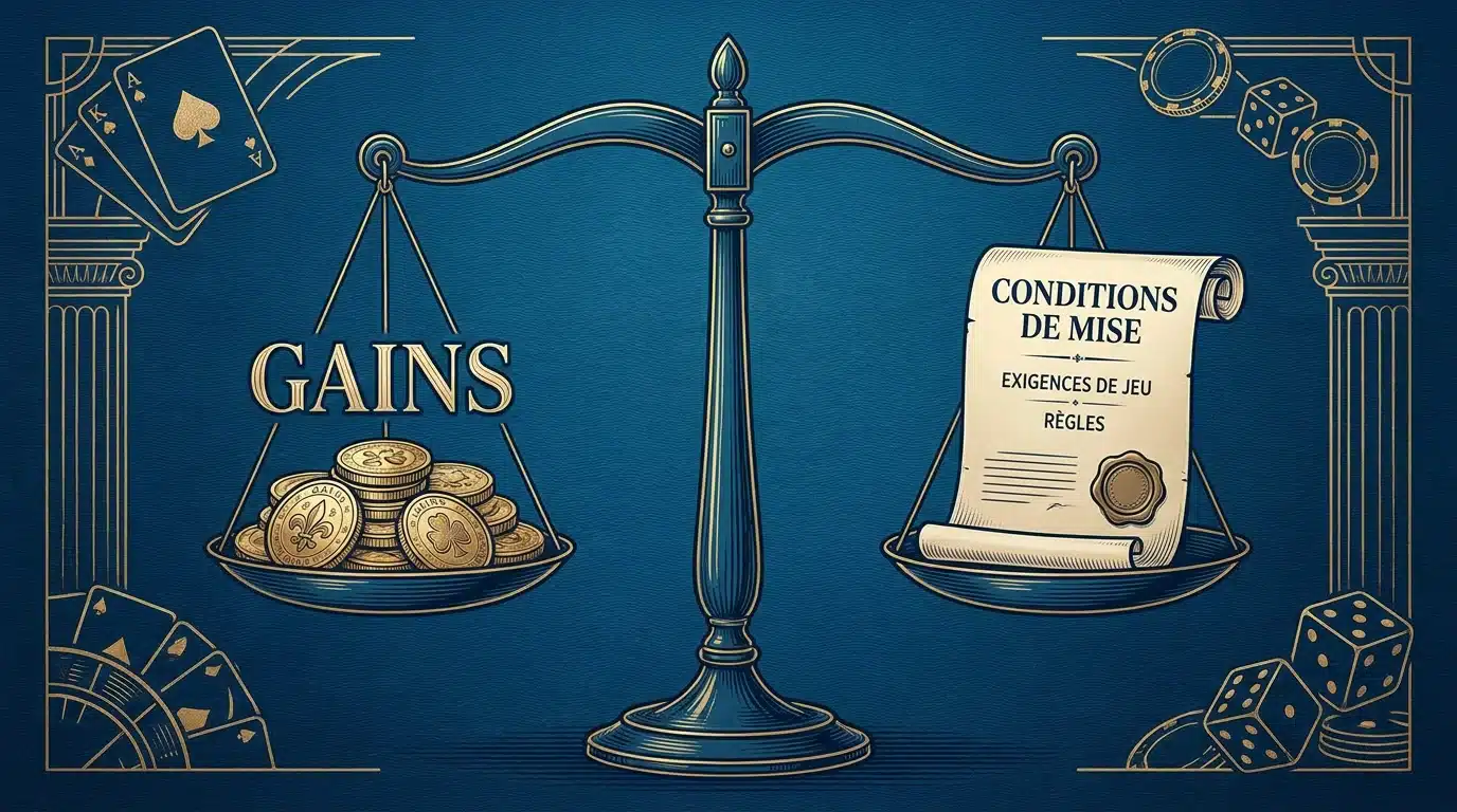 Balance illustrant l'équilibre entre gains de bonus et conditions de mise au casino