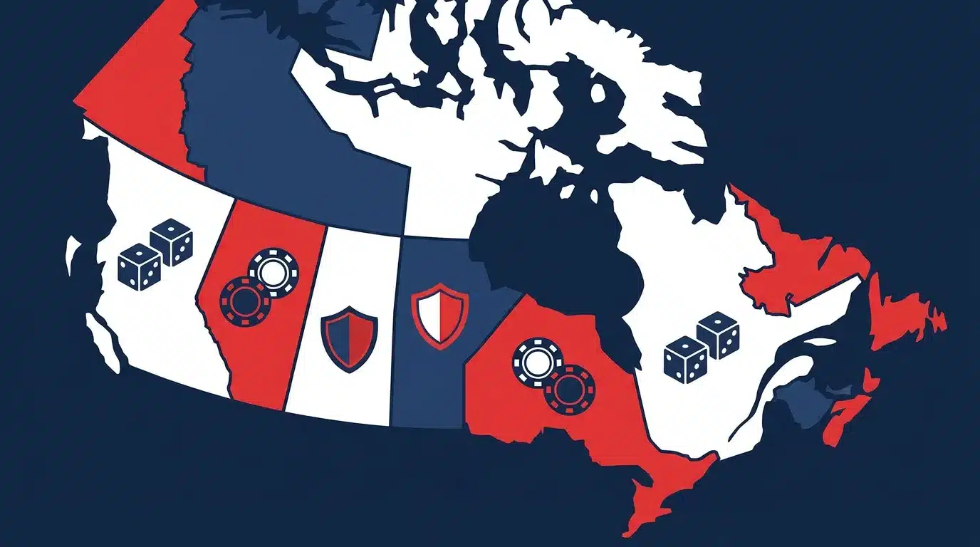 Carte illustrant la réglementation des bonus de casino sans dépôt par province au Canada