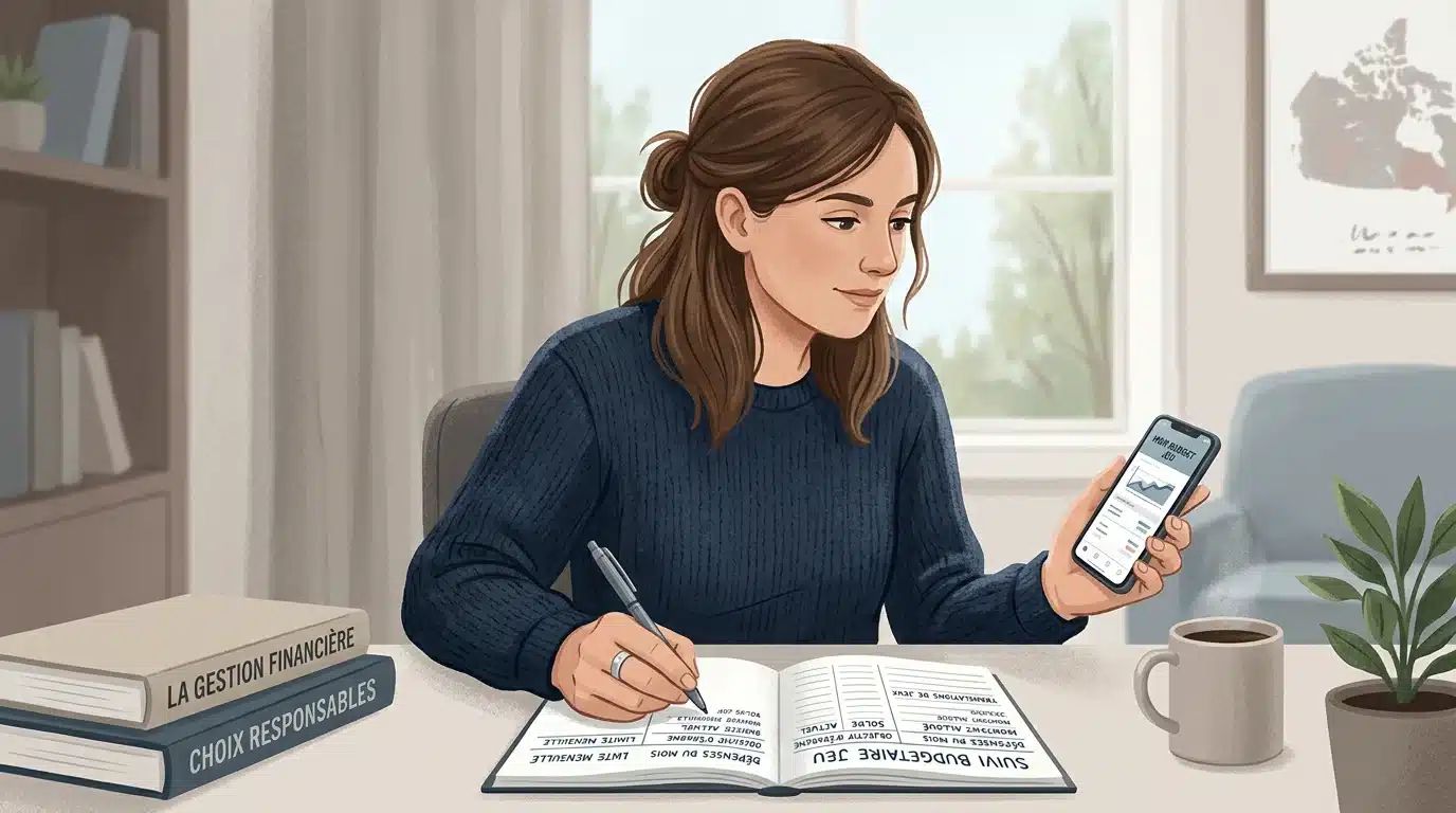Personne gérant son budget de jeu sur un carnet et un smartphone