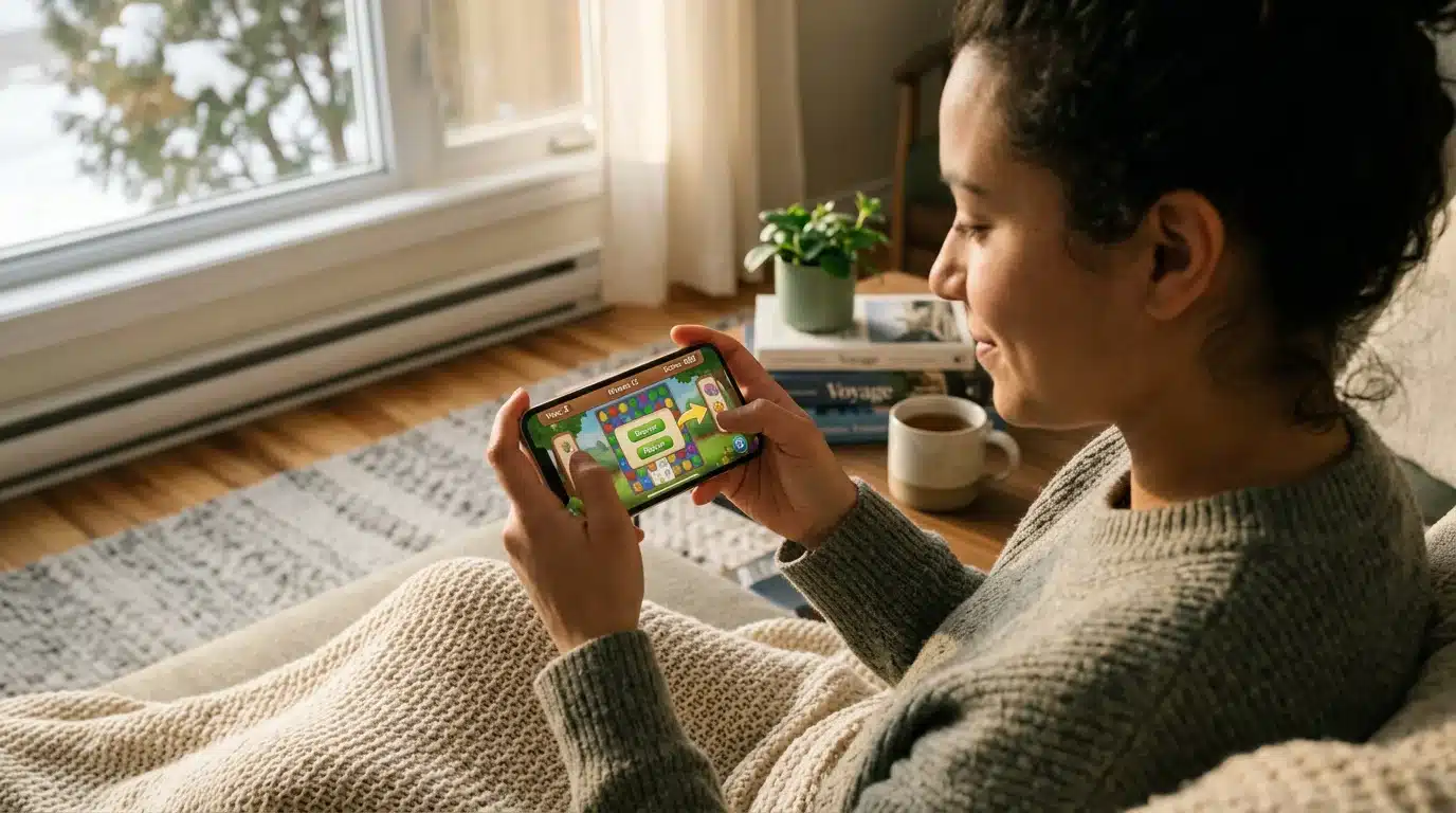 Personne jouant à une machine à sous sur son smartphone