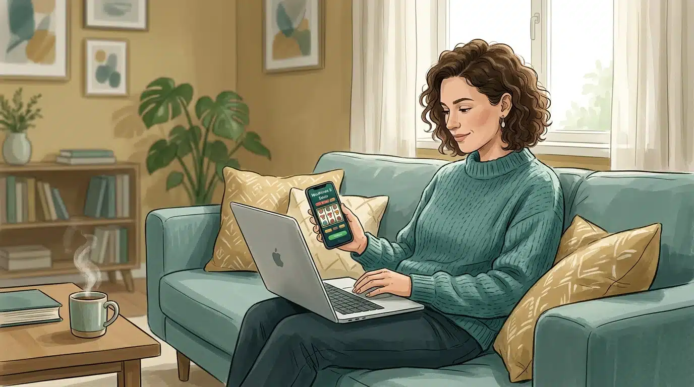 Personne jouant à des machines à sous gratuites sur ordinateur portable à la maison