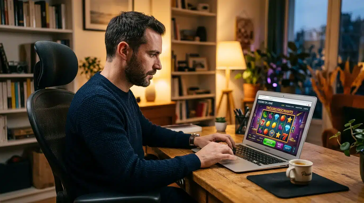Personne jouant à une machine à sous gratuite dans un navigateur web