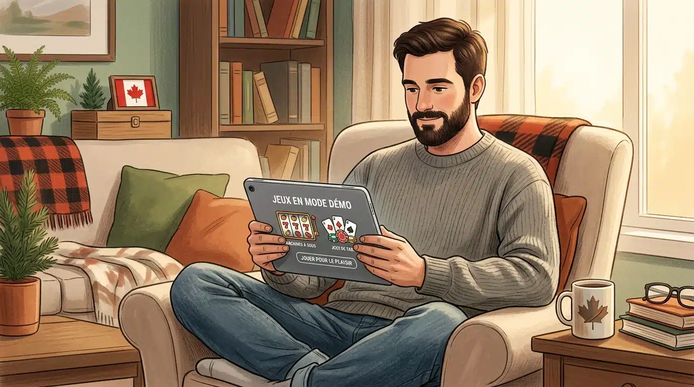 Personne testant un jeu de casino gratuit en mode démo sur une tablette