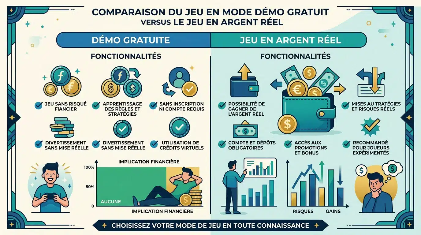 Comparaison entre jeu gratuit en démo et jeu en argent réel