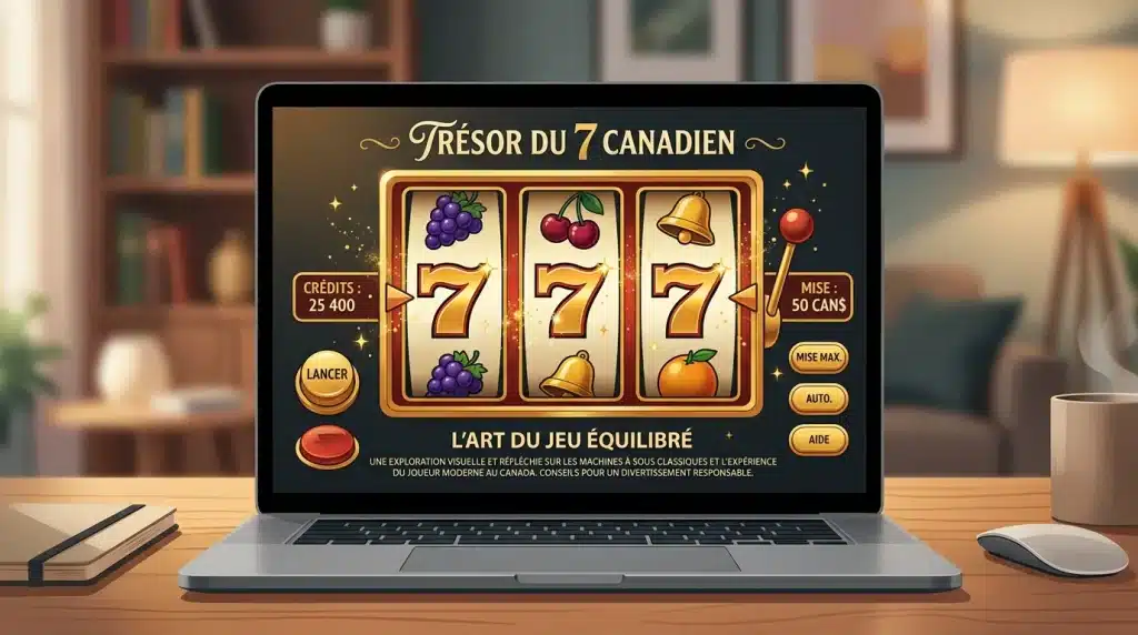 Machine à sous 777 classique affichée dans un navigateur sur ordinateur portable