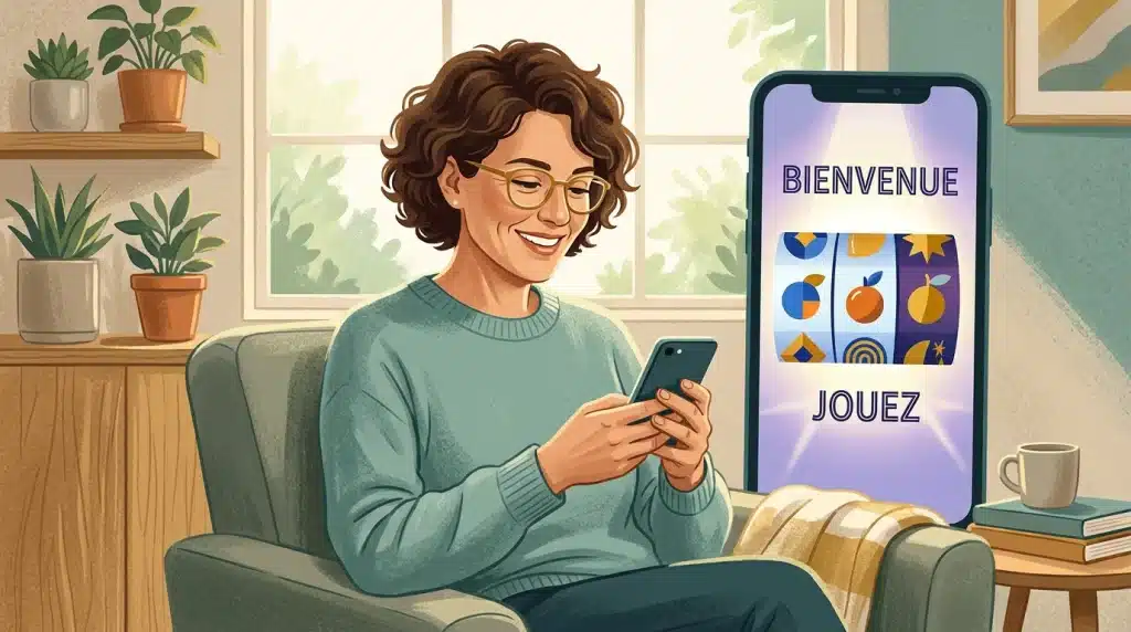 Joueur découvrant des machines à sous gratuites sur son smartphone