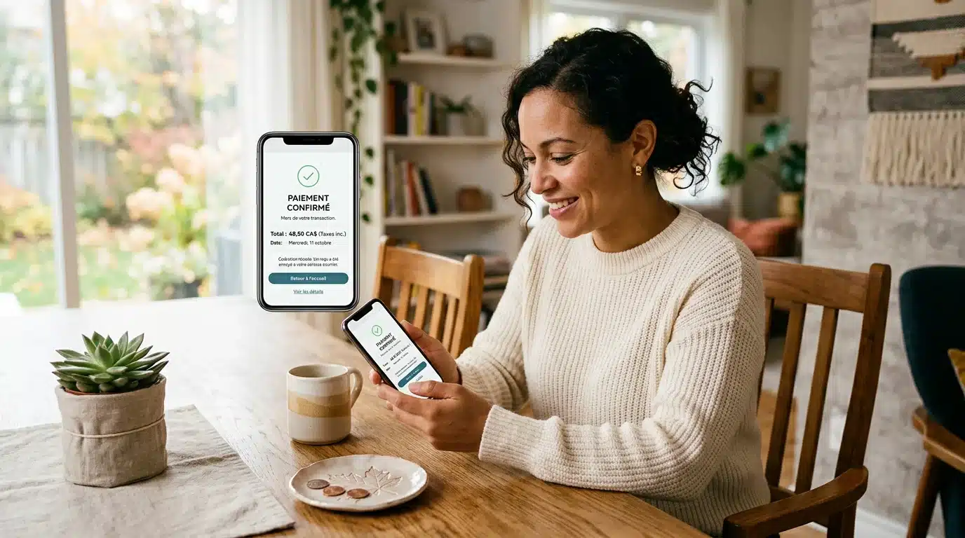Confirmation d'un paiement en ligne sur smartphone pour un joueur canadien