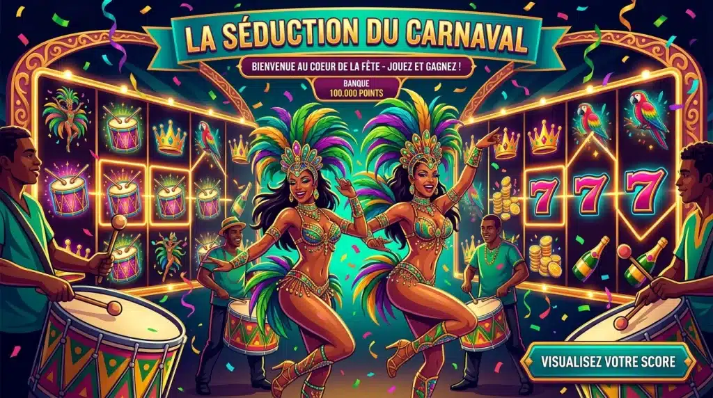 Illustration festive d'une machine à sous sur le thème du carnaval brésilien