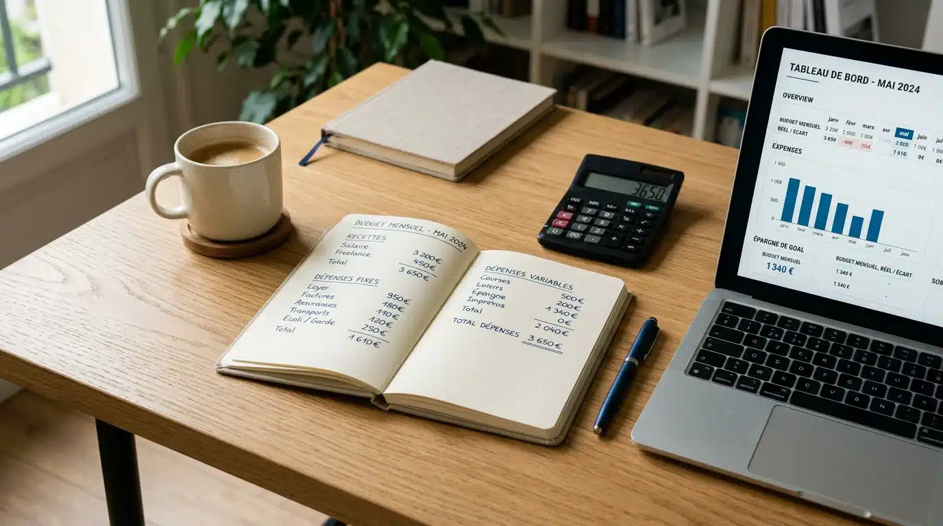 Bureau avec carnet de budget et calculatrice pour gérer sa bankroll