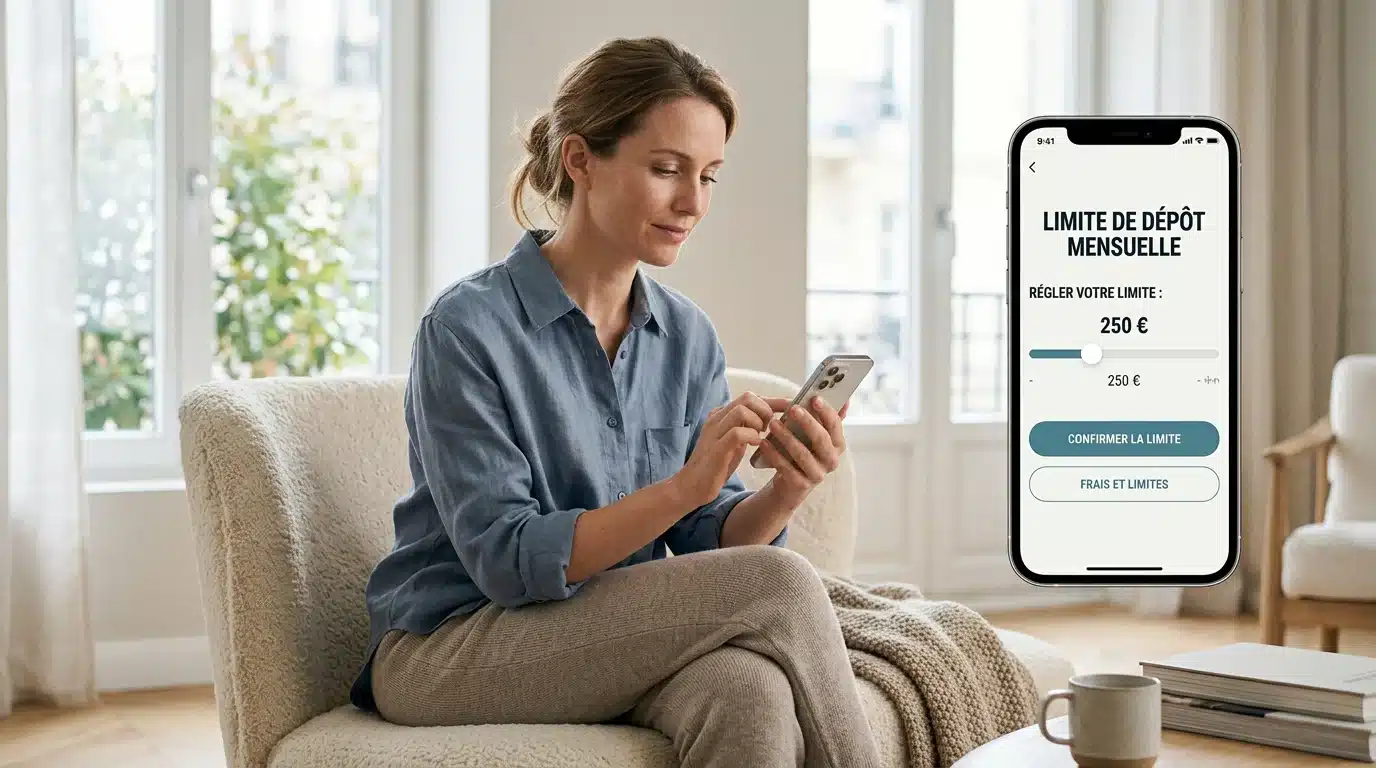 Personne réglant une limite de jeu responsable sur son téléphone