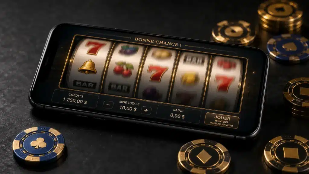 Tours gratuits sans dépôt affichés sur l'écran d'un smartphone avec des jetons de casino