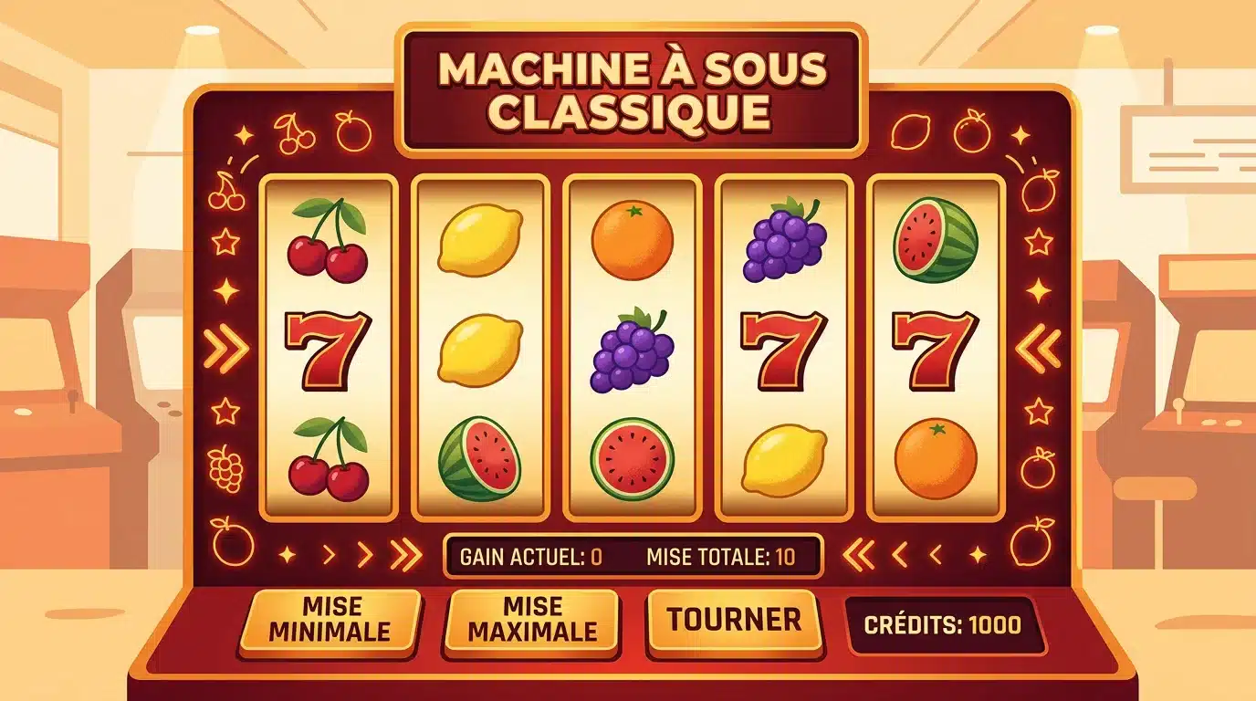 Illustration des rouleaux et symboles fruités d'une machine à sous classique