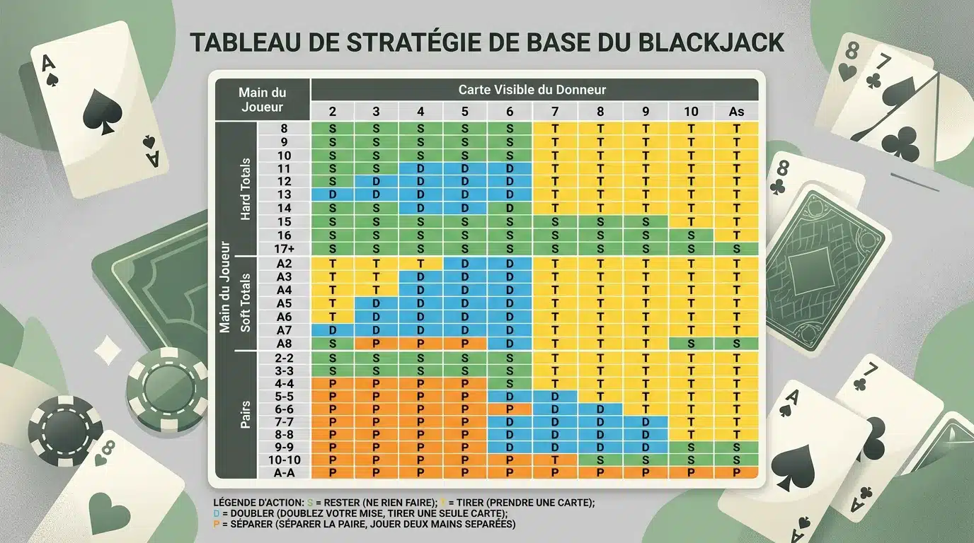Tableau de stratégie de base au blackjack