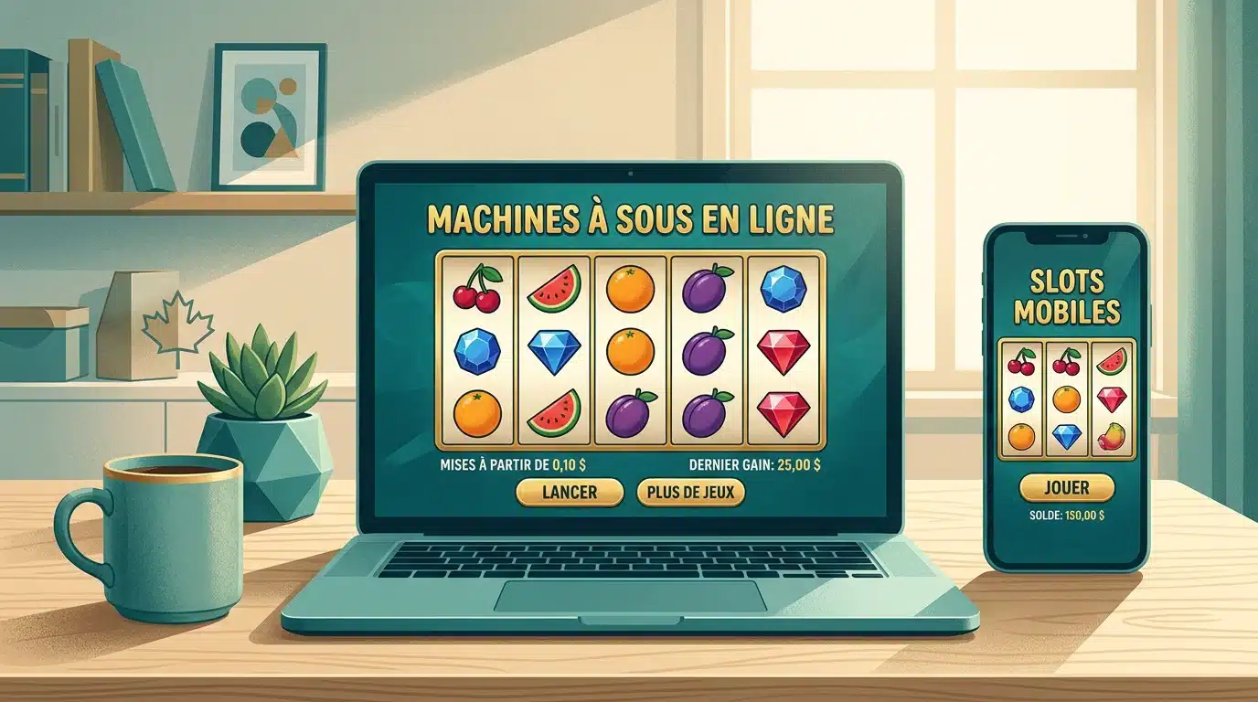 Machines à sous gratuites affichées dans un navigateur sur ordinateur et téléphone