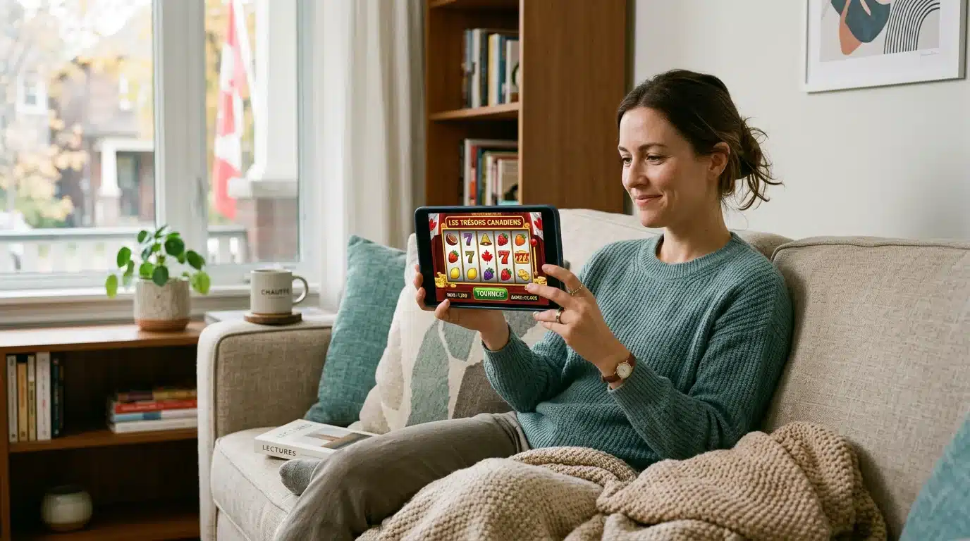 Personne jouant à une machine à sous gratuite sur mobile à la maison