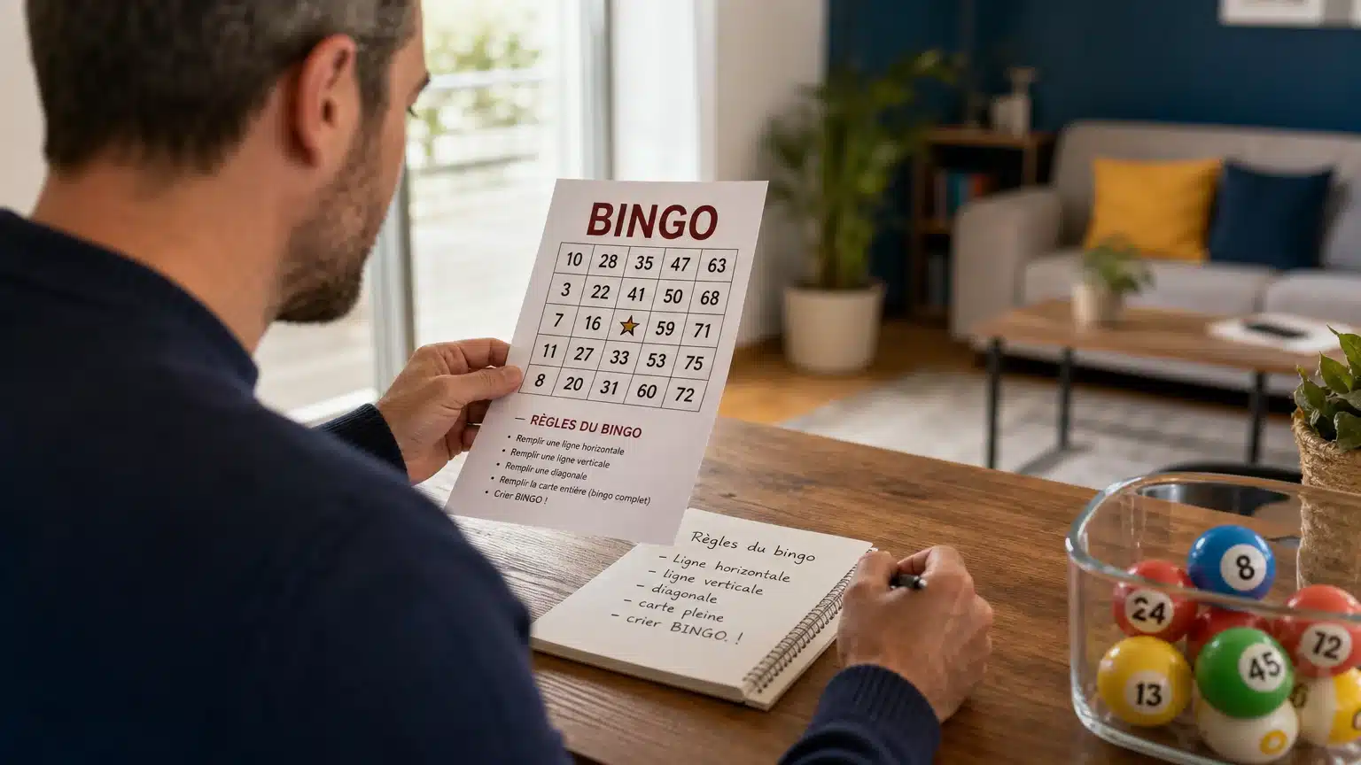 Joueur analysant une carte de bingo et les options de bonus