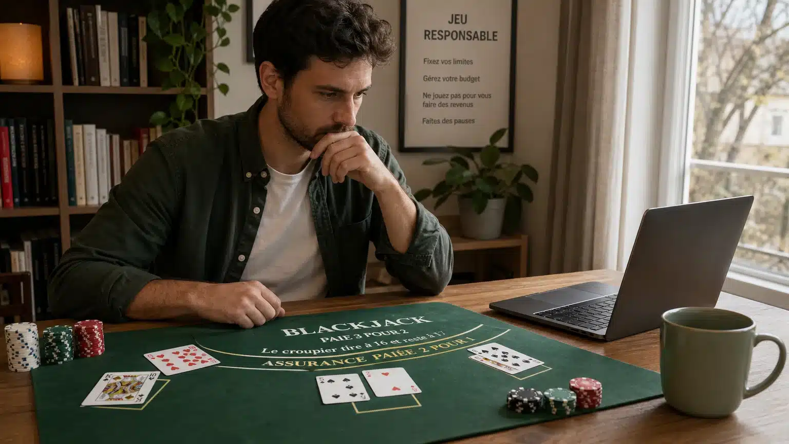 Adulte découvrant une partie de blackjack gratuit sur ordinateur