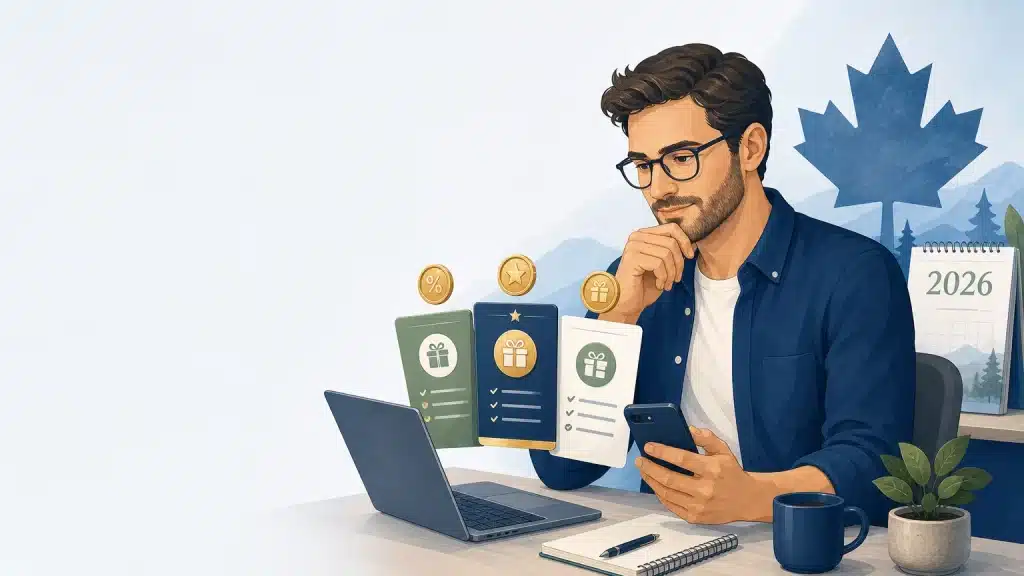 Illustration éditoriale d’un joueur canadien comparant des offres de bonus de casino en ligne