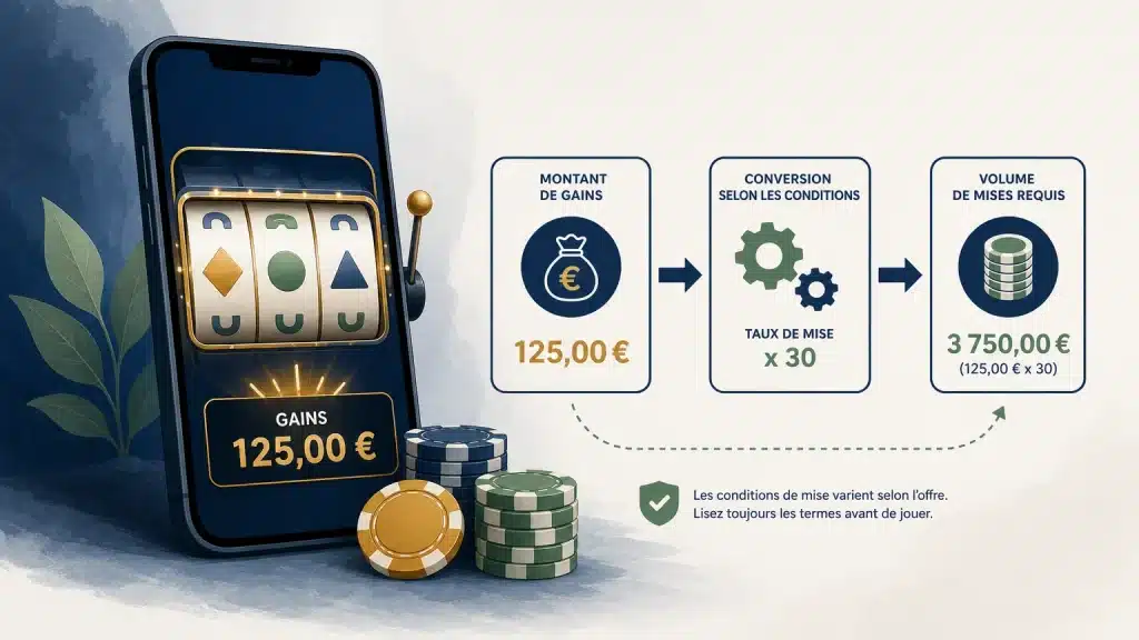 Illustration du fonctionnement du wagering sur les free spins