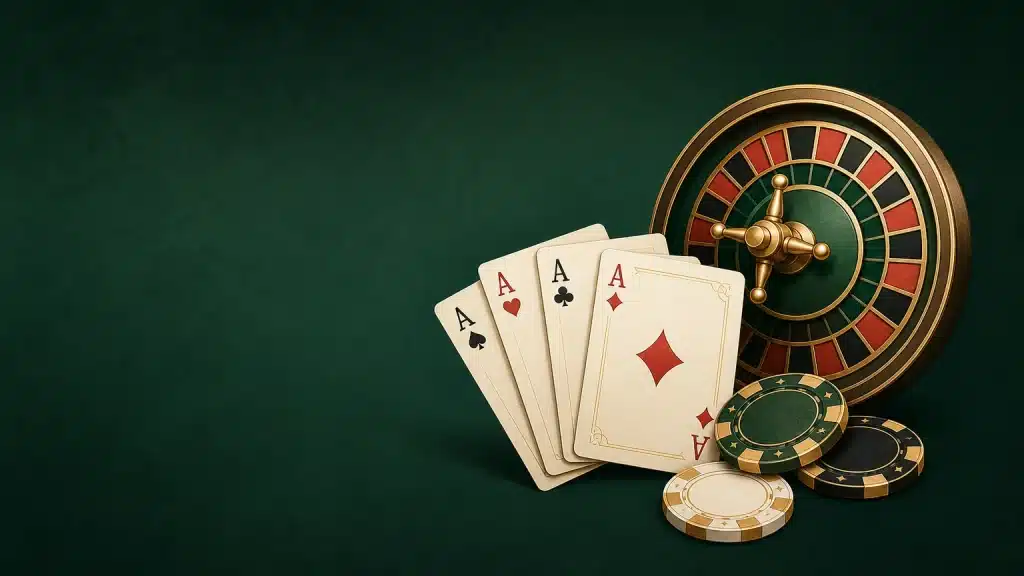 Cartes et jetons virtuels illustrant des jeux de casino gratuits