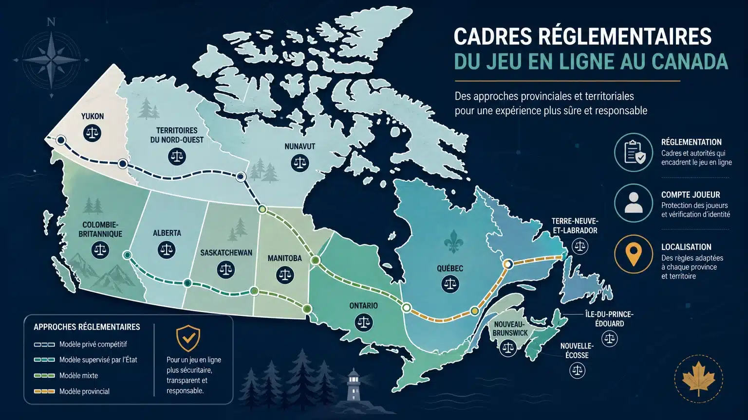 Carte éditoriale des cadres provinciaux du jeu en ligne au Canada