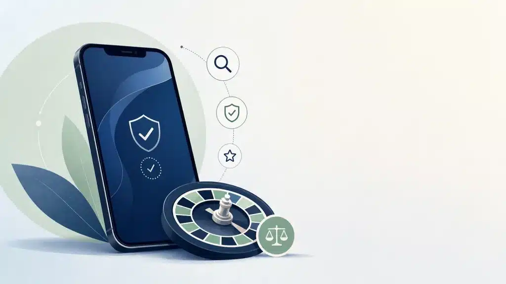 Illustration éditoriale d’un téléphone et de repères de choix pour un casino mobile au Canada