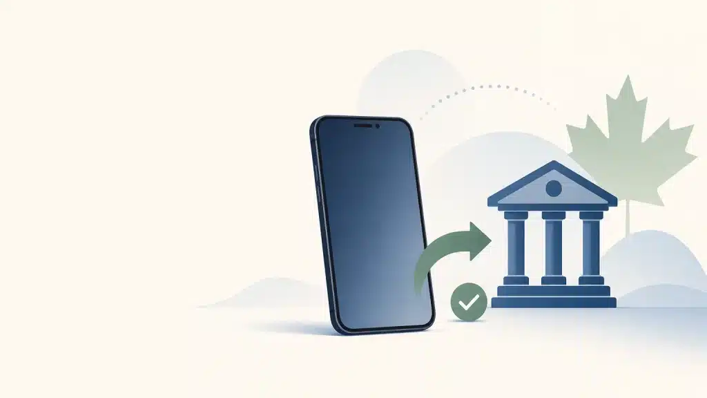 Illustration éditoriale d’un transfert bancaire lié aux paiements de casino en ligne au Canada