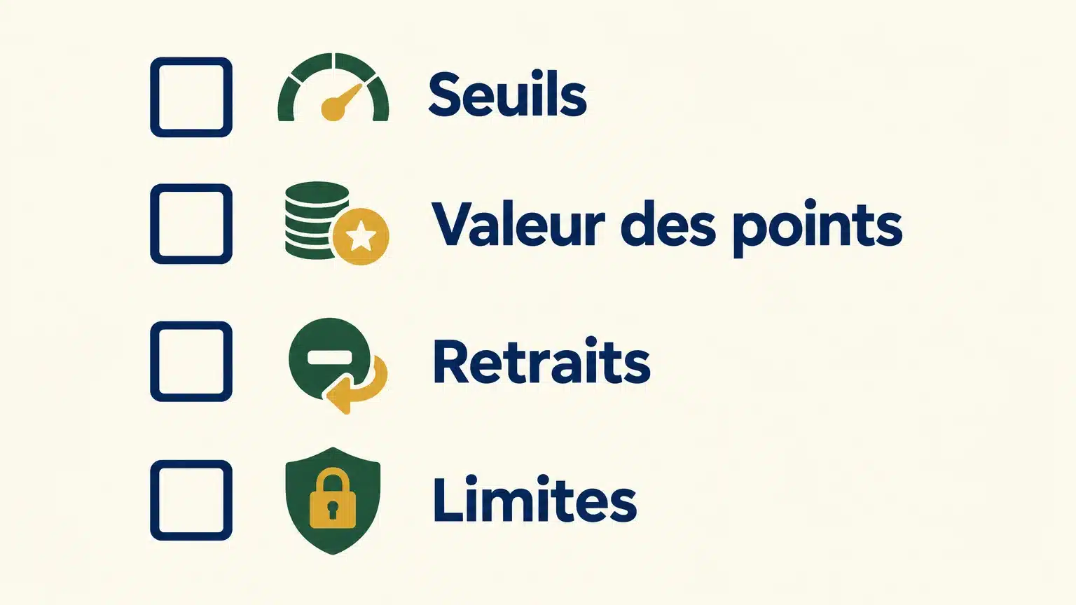 Liste de vérification pour comparer les programmes VIP et leurs conditions